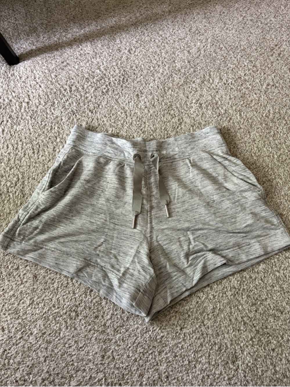 Athleta Heather Light Gray Knit Drawstring Athletic Shorts